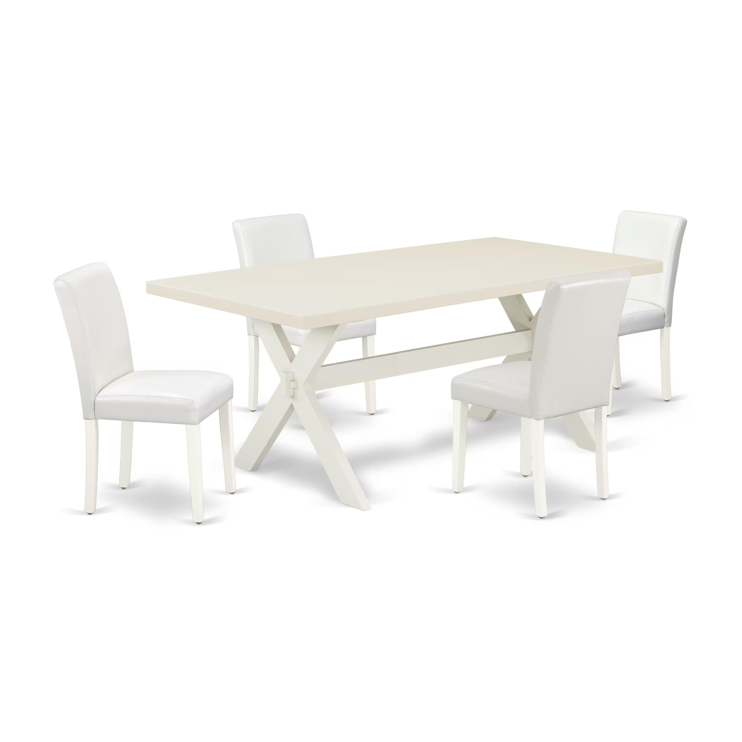 East West Furniture X027Ab264-5 5 Piece Dining Table Set Includes A Rectangle Dining Room Table With X-Legs And 4 White Faux Leather Parsons Chairs, 40X72 Inch, Multi-Color